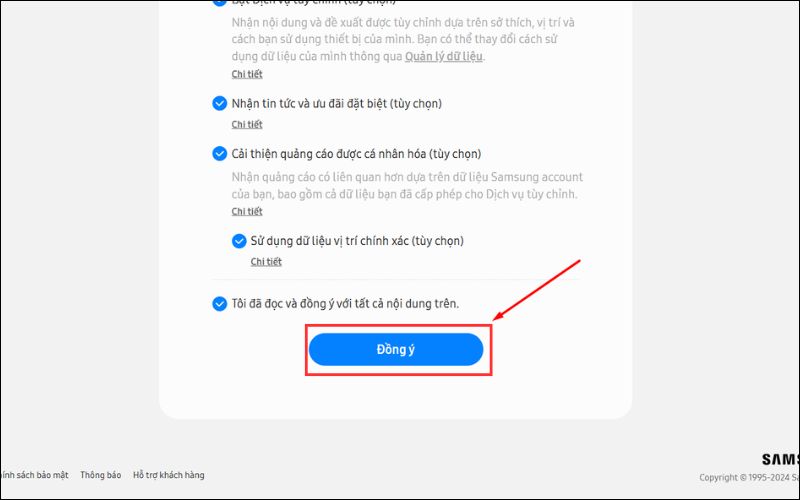 Bạn cần tick vào Đồng ý để sang bước kế tiếp