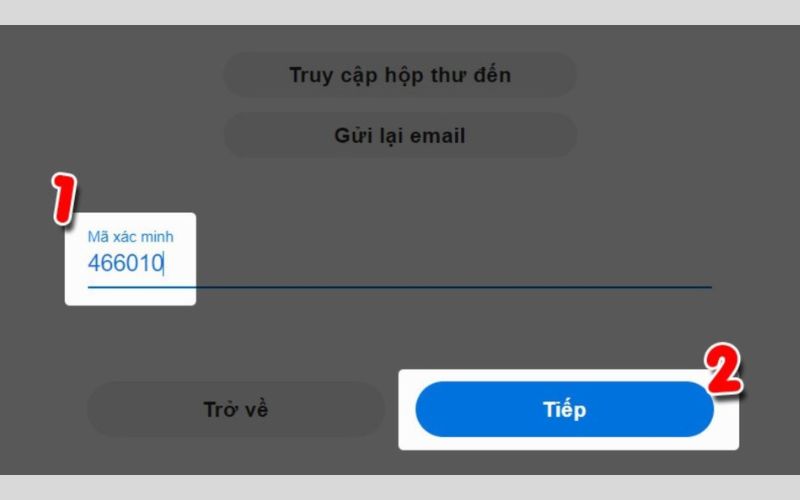 Nhập mã xác minh mà bạn đã nhận được từ email