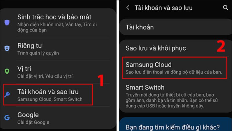 Chọn Tài khoản và sao lưu > Samsung Cloud