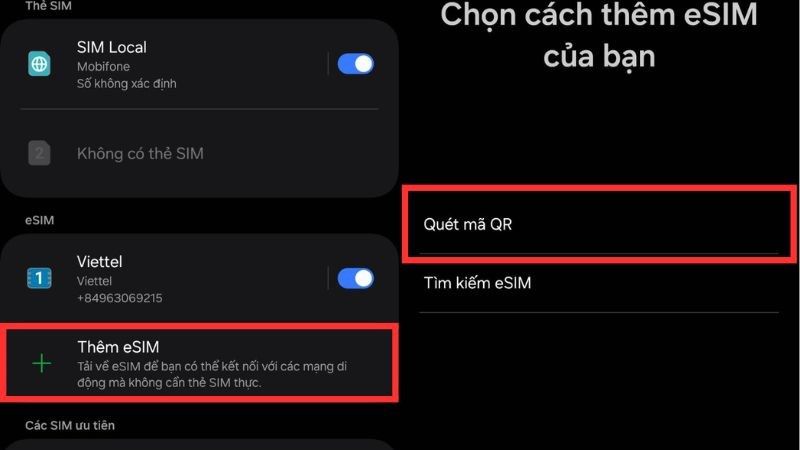 Chọn phương thức Quét mã QR