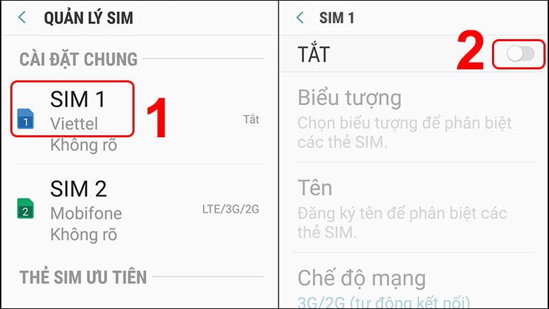 Vào Quản lý SIM
