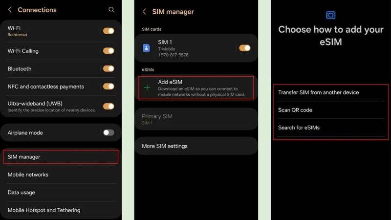 Cách thêm eSIM trên Samsung Galaxy S25