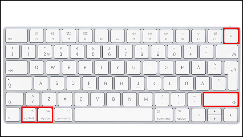 Nhấn và giữ nút Shift+ Control + Option