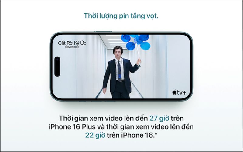 Theo Apple công bố, iPhone 16 Plus có thể xem video liên tục trong 27 giờ