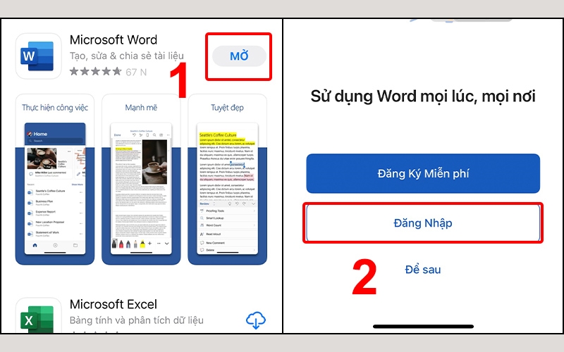 Mở ứng dụng Microsoft Word và đăng nhập