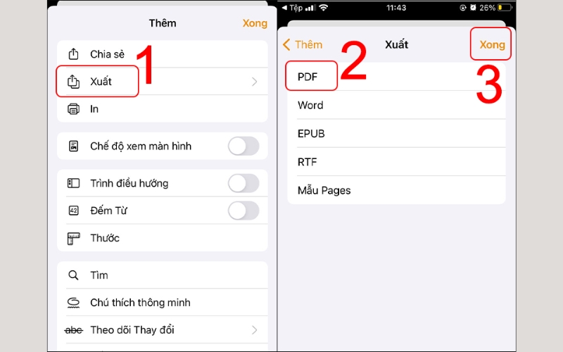 Chọn Xuất, sau đó chọn loại file bạn muốn xuất 