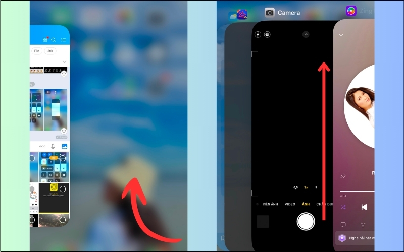 Vuốt lên trên biểu tượng ứng dụng Camera