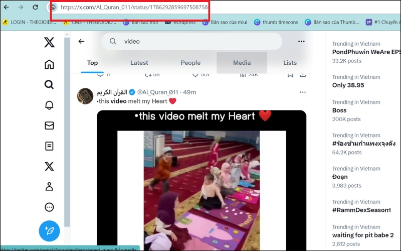 Sao chép liên kết của video trên Twitter (X) 