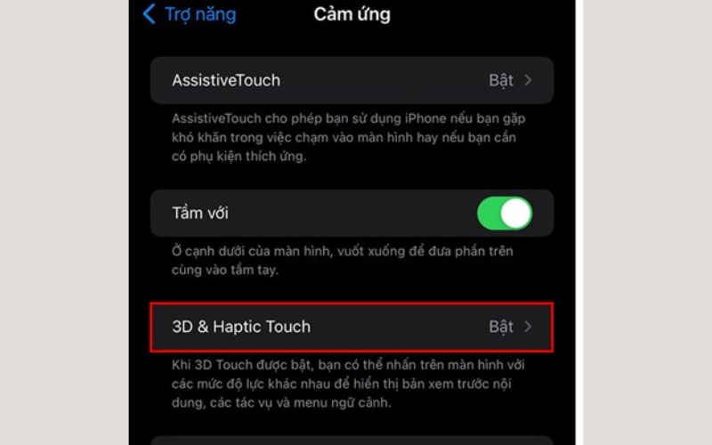 Nhấp vào 3D & Haptic Touch