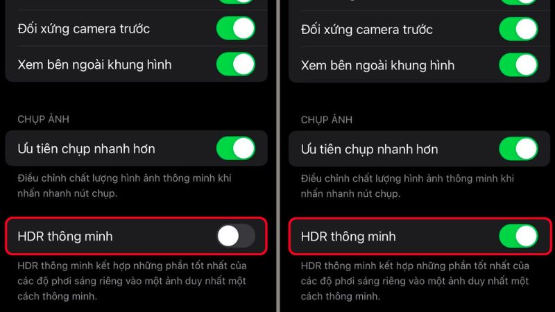 Tắt tính năng HDR thông minh