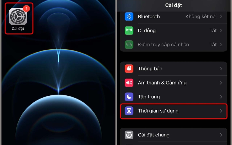 Mở ứng dụng Cài đặt và chọn Thời gian sử dụng