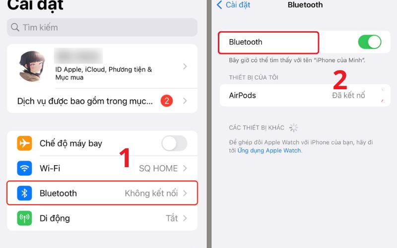 Bật/tắt chế độ Bluetooth