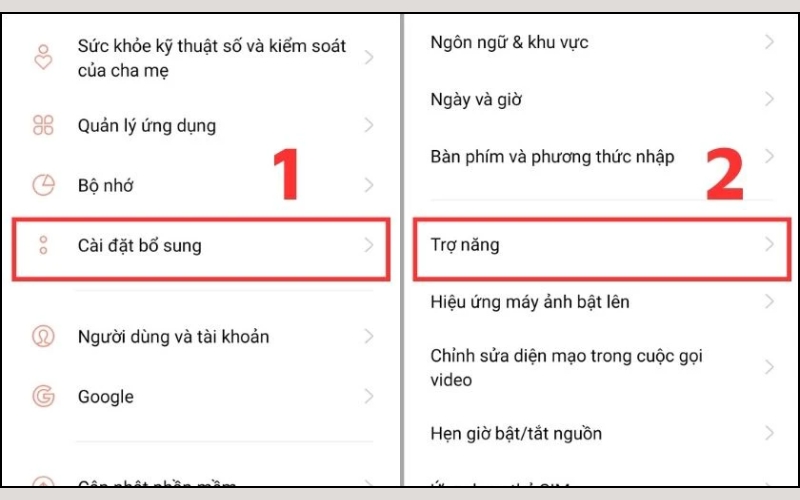 Chọn mục Cài đặt bổ sung và sau đó chọn Trợ năng