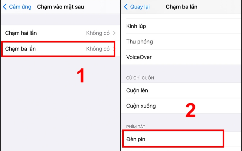 Chọn Đèn pin để thiết lập