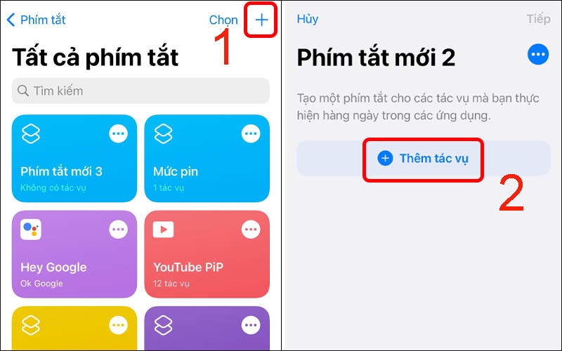 Chọn dấu cộng (+) và nhấn vào Thêm tác vụ