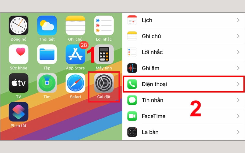 Mở ứng dụng Cài đặt trên iPhone và chọn mục Điện thoại