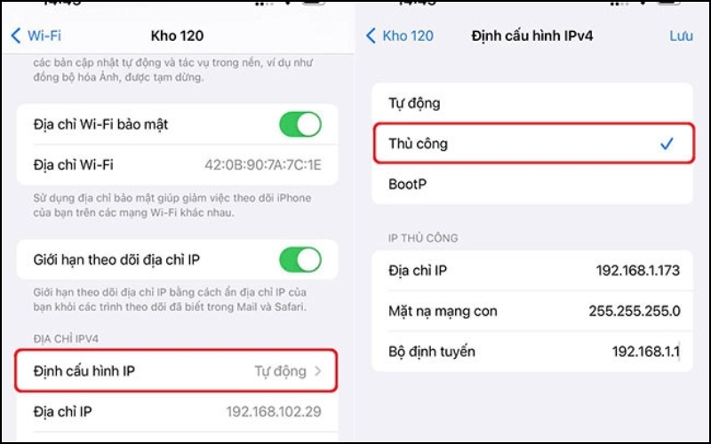 Nhấp vào Định cấu hình IP