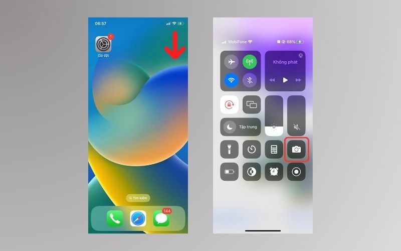 Cách bật camera nhanh thông qua Trung tâm Điều khiển trên iPhone