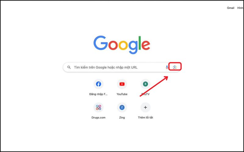 Chọn biểu tượng máy ảnh để tìm kiếm bằng Google Image