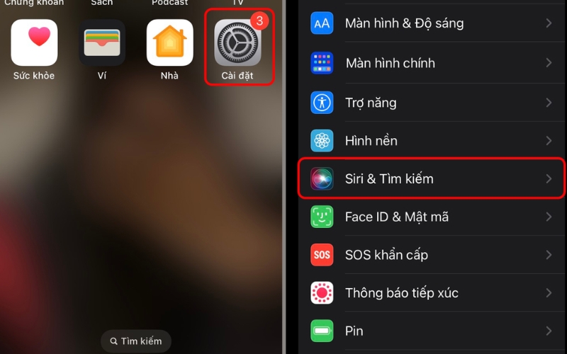 Mở ứng dụng Cài đặt trên iPhone của bạn và chọn mục Siri & Tìm kiếm