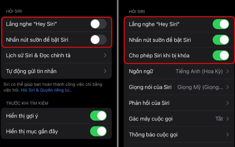 Kích hoạt tính năng Lắng nghe Hey Siri 