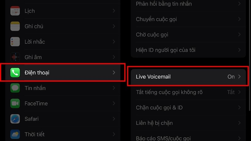 Tắt thư thoại trực tiếp (Live Voicemail)