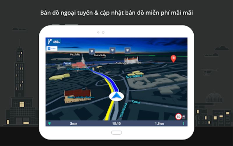 Phần mềm cung cấp tính năng điều hướng GPS bằng giọng nói với hướng dẫn chỉ đường