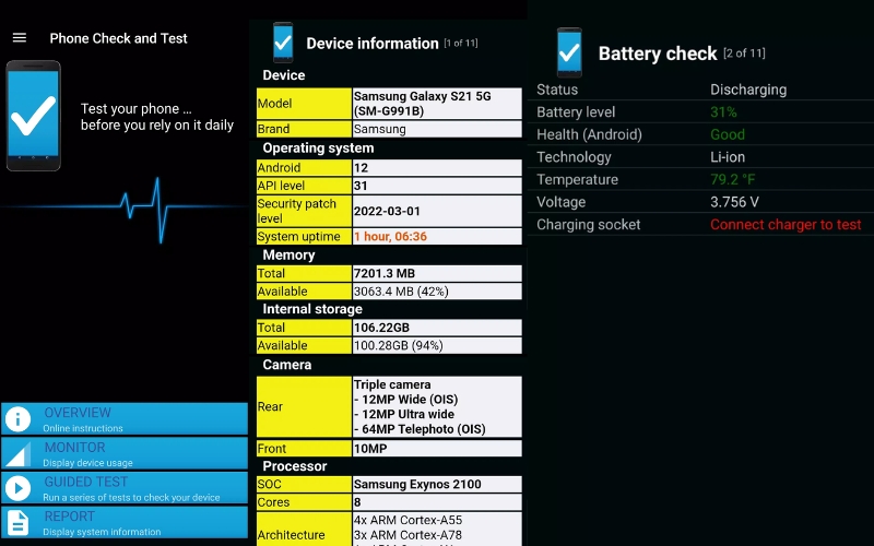 Phone Check and Test là ứng dụng kiểm tra pin Android cần thiết cho mọi thiết bị