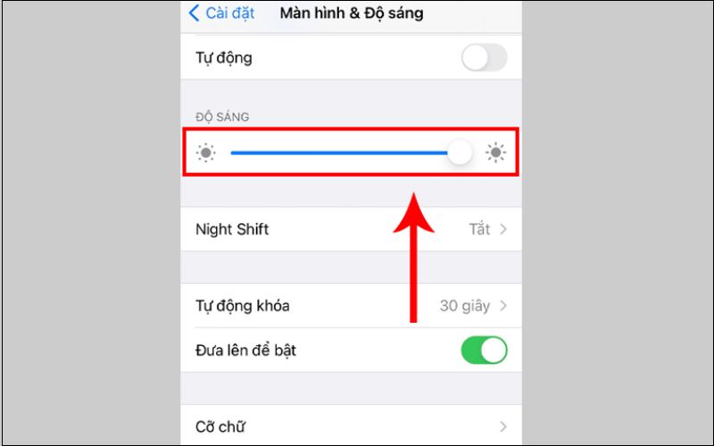 Kéo thanh ĐỘ SÁNG lên mức cao nhất.