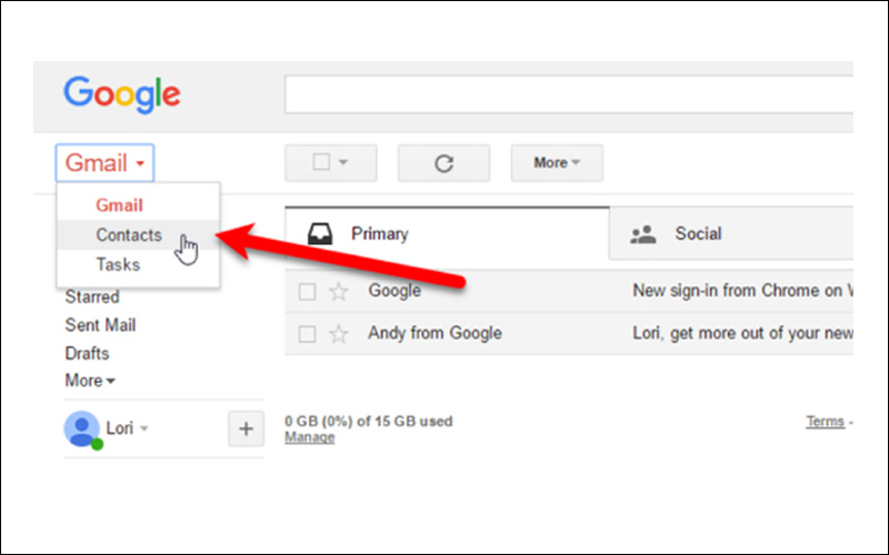Truy cập mục quản lý danh bạ trên Gmail