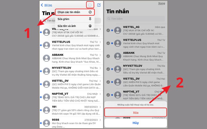 Bạn thực hiện theo các bước để xoá tin nhắn không quan trọng