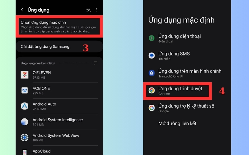 chon samsung internet lam ung dung mac dinh