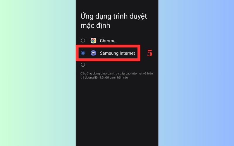 chon muc samsung internet lam mac dinh