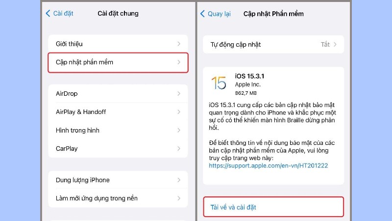 Nếu có bản cập nhật iOS mới, hãy nhấn Tải về và cài đặt