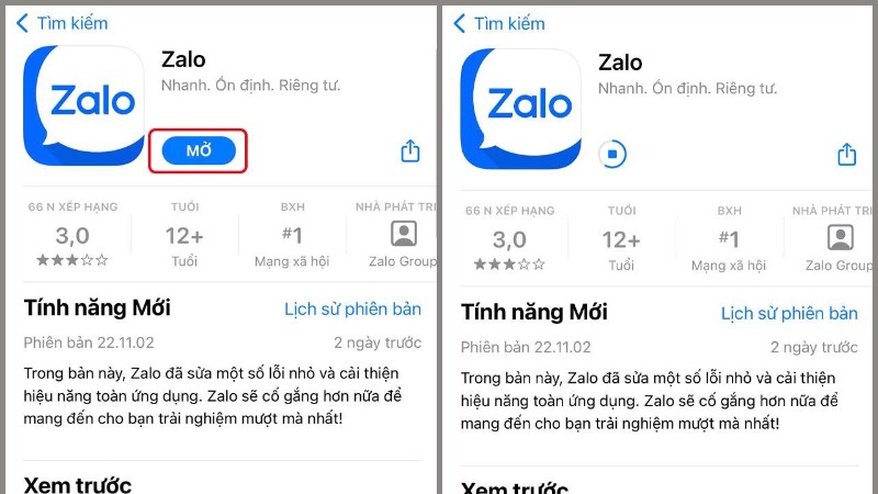 Mở App Store, tìm kiếm Zalo và cài đặt lại ứng dụng