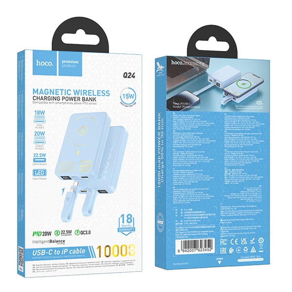 Sạc dự phòng kiêm sạc không dây Hoco Q24 PD20W 10000mAh